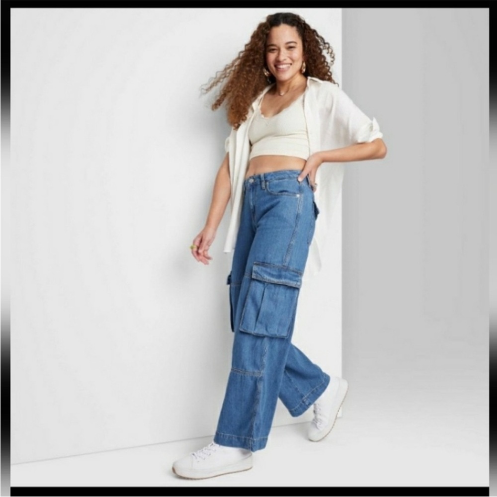 Wild Fable Blue Wide Leg Cargo Jeans. Size 2